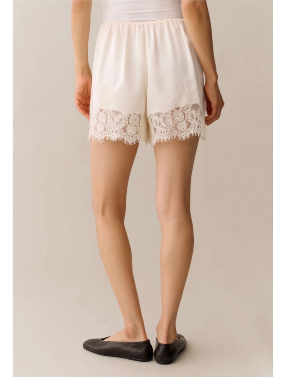Women's Sorella Lace Trim Silk Shorts, Beige ivory and White - Picture 4 of 8
